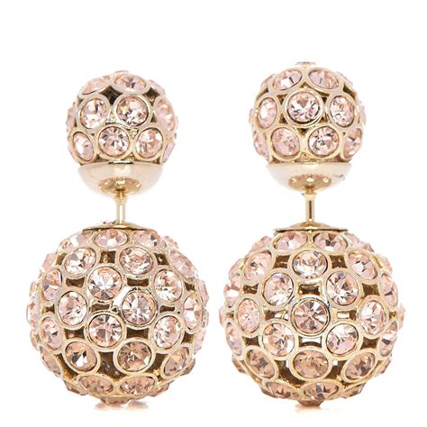 Pink Crystal and Gold Metal Mise En Dior Tribale Petal Earrings